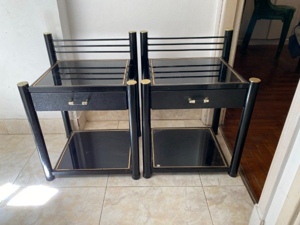 Producto - PÁR MESAS DE LUZ CAÑO Y VIDRIO 45x38x51. PRECIO POR AMBAS #9766