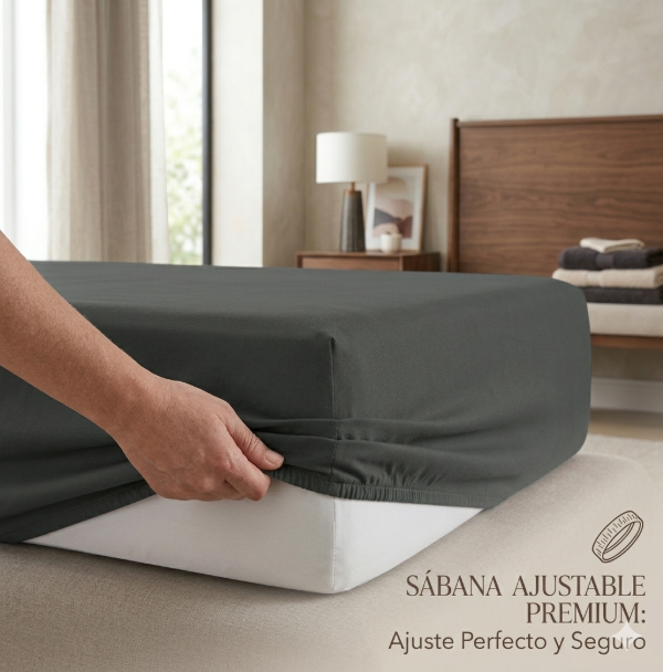 Producto - Sábana Ajustable Gris Oscuro 2 1/2 Plazas de Algodón