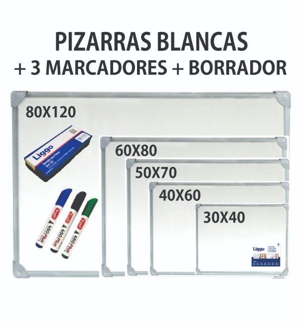 Producto - Pizarra Blanca Liggo 60x80 + 3 Marcadores + Borrador