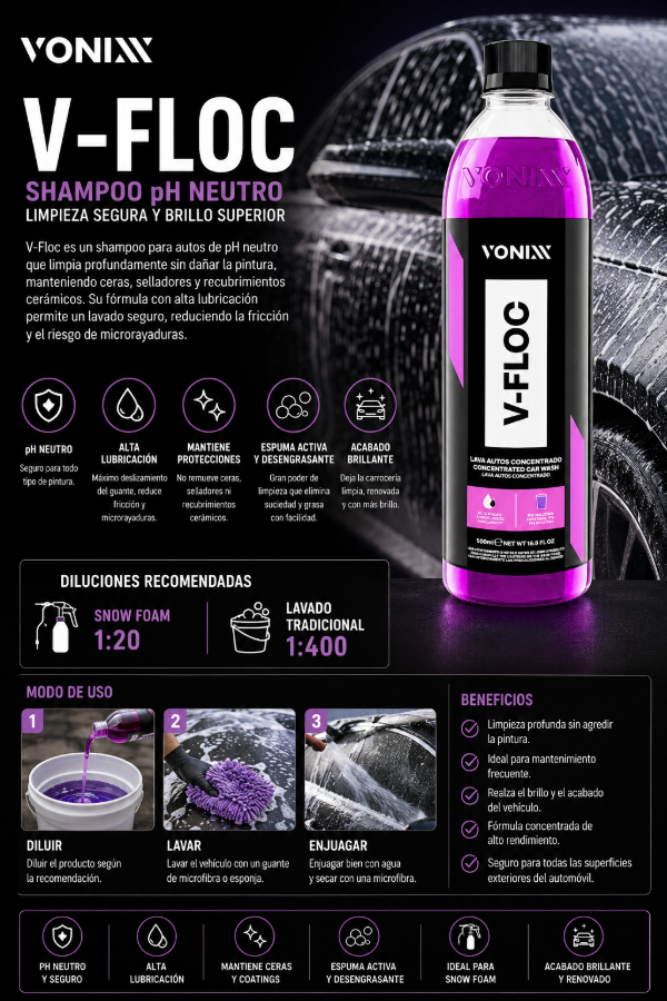 Producto - Vonixx V-Floc 500ml Shampoo Auto pH Neutro Alta Lubricación Detailing