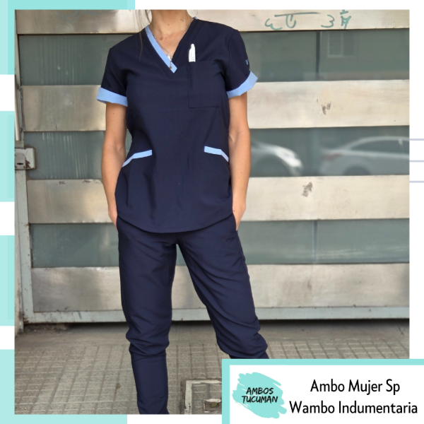 Producto - Ambo Azul detalle Celeste (spandex)