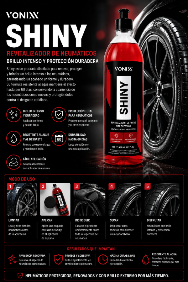 Producto - Vonixx Shiny 500ml Renovador de Neumáticos Brillo Intenso