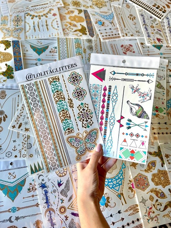 Producto - 5 PLANCHAS TATUAJES TEMPORALES METALIZADOS XL