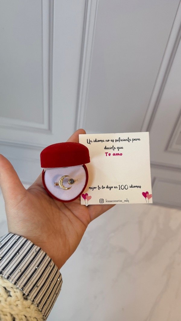 Producto - Caja de anillo de la promesa proyector te amo en 100 idiomas  - luna dorado - 0