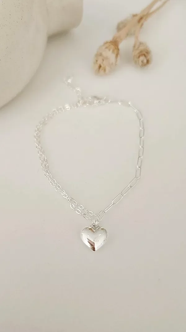 Producto - Pulsera combinada dije corazón liso ACERO BLANCO