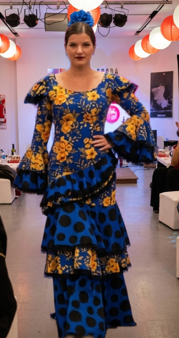 Producto - VESTIDO CASCABEL AZUL CON AMARILLO tM/L  LINEA DISEÑO DE AUTOR EXCLUSIVA