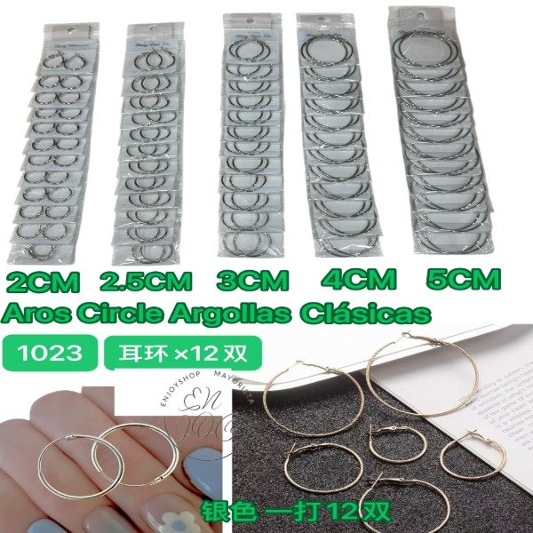 Producto - PACK X12 PARES AROS AIRCLE ARGOLLAS CLASICAS PLATEADOS 1023