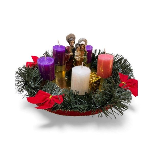 Producto - CORONA DE ADVIENTO CON IMAGEN SAGRADA FAMILIA RESINA ITALINA 10CM