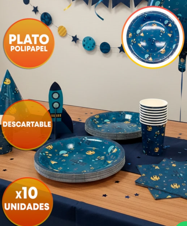 Producto - Platos espacial x 10 un astronauta galaxia