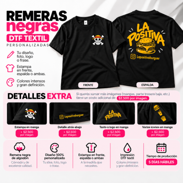 Producto - Remera Negra de Algodón Personalizada DTF Textil - Adultos - 3