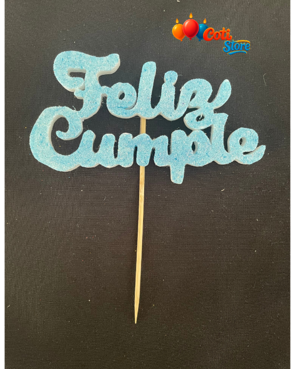 Producto - Topper de Telgopor FELIZ CUMPLEAÑOS con glitter Celeste Bebé