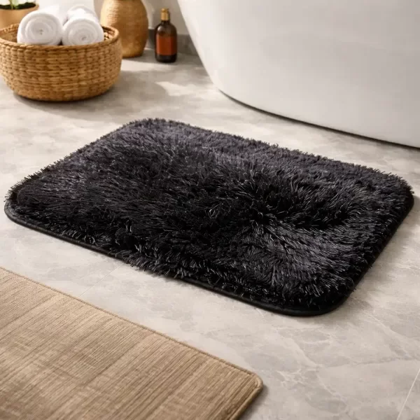Producto - Alfombra de baño antideslizante pelo largo/Negra