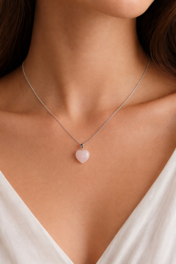 Producto - Cadenita + Dije Corazon Cuarzo rosa