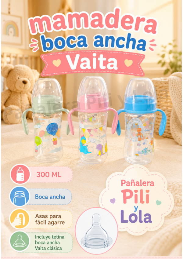 Producto - Mamadera Vaita con Asas Boca Ancha 300ml - Consultar Modelo Disponib -
