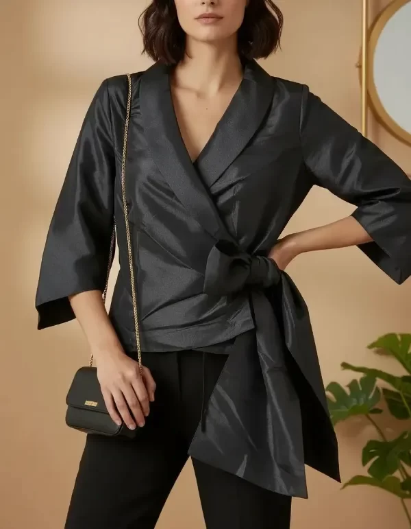 Producto - Saco blusa mujer Kimono cruzada tafeta colores - 1