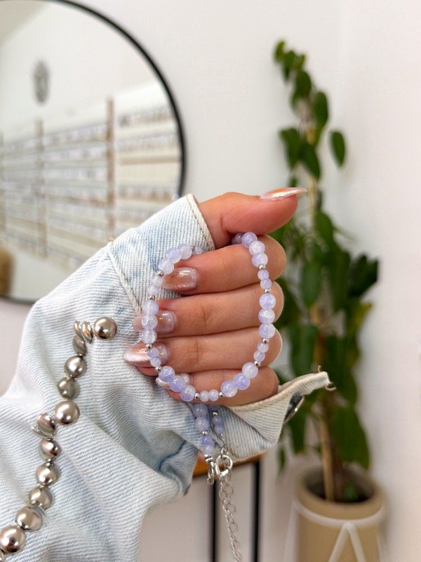 Producto - Chocker mostacillas celestes y plateadas