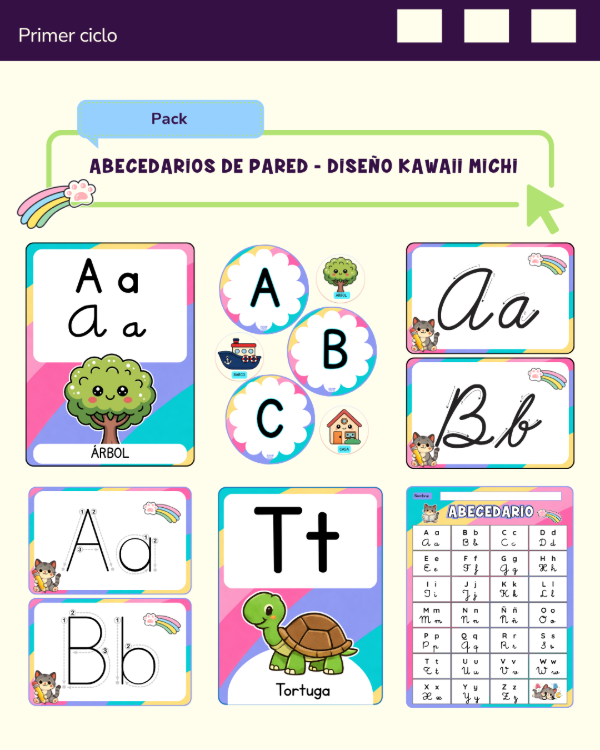Producto - ABECEDARIOS DE PARED - DISEÑO KAWAII MICHI