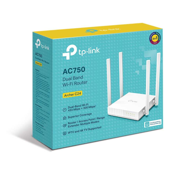 Producto - ROUTER WIFI TP-LINK ARCHER C24  AGILE AC750 4 ANT