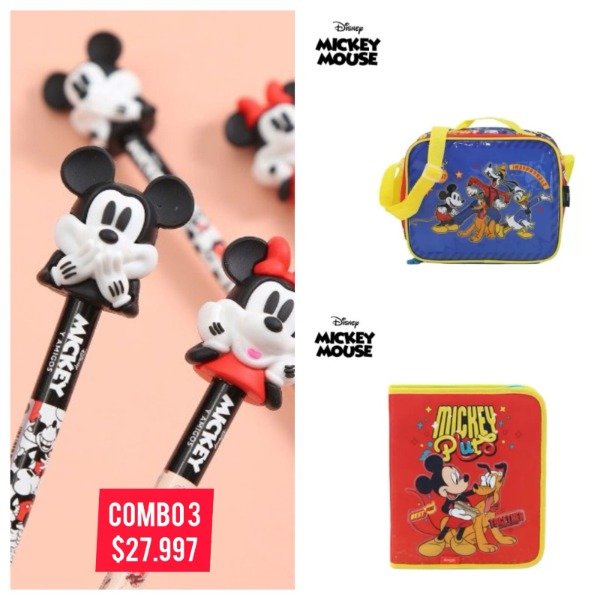 Producto - COMBO 3. CARPETA MICKEY , PENCIL MICKEY TOPPERS , LUNCHERA DISNEY