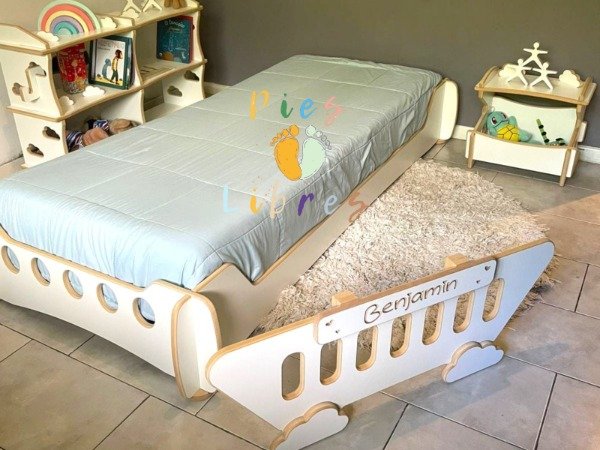 Producto - Colección Margarita MELAMINA-(Cama Benji+Organizador Indi+mesita de luz)