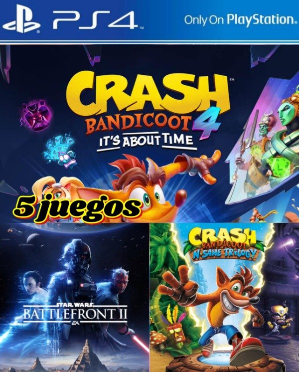 Producto - 5 Juegos PS4: Crash Bandicoot 4, N. Sane Trilogy, Star Wars Battlefront II