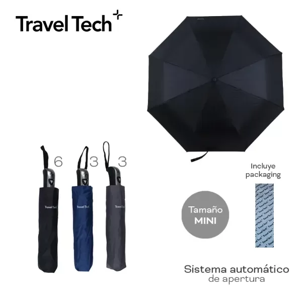 Producto - Paraguas Travel Tech Mini Antivientos Automático Con Funda 28867 Color Azul