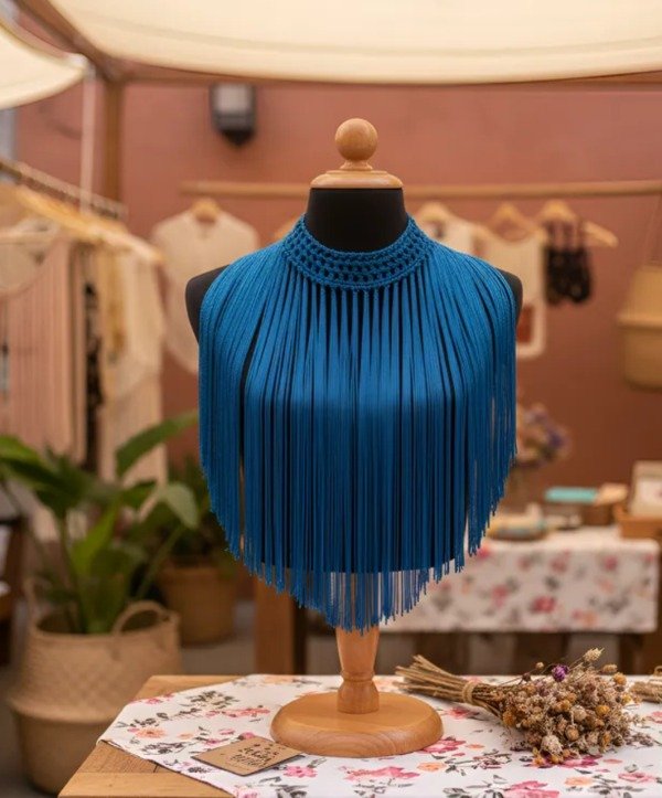 Producto - Collar De Flecos De Seda Recto Azul