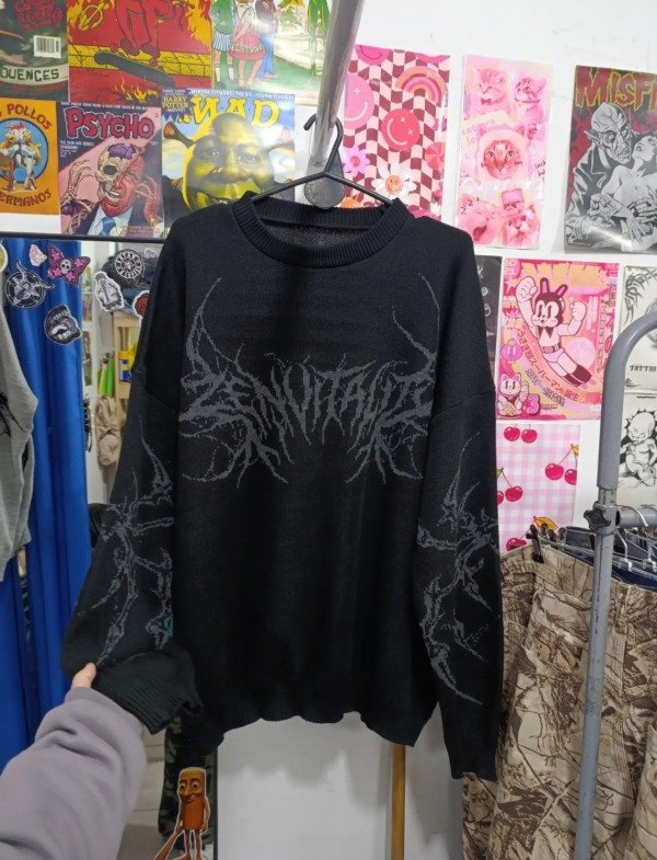 Sweater Tribal negro c/gris