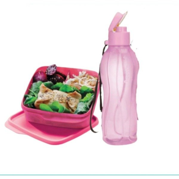 Producto - Set portavianda fucsia + eco twist 500ml rosa claro
