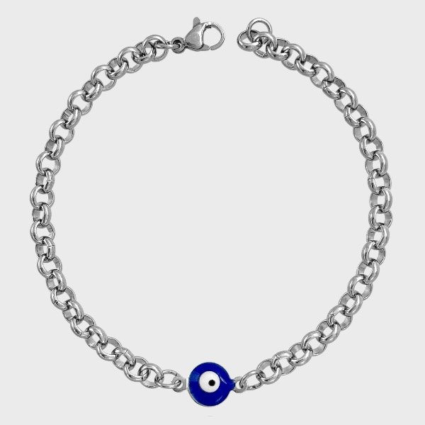 Producto - Pulsera de acero quirúrgico - Rolo 3mm - Ojo turco azul
