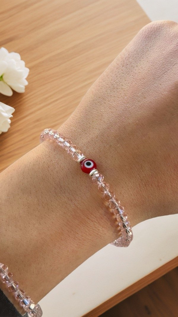 Producto - Pulsera ojo turco rojo ACERO BLANCO PA57