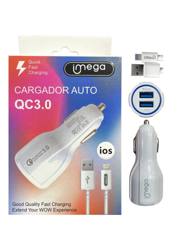 Producto - CARGADOR DE AUTO IPHONE QC3.0 IMEGA 2036