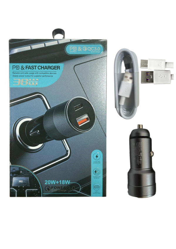 Producto - CARGADOR DE AUTO USB A C 38W 3.0