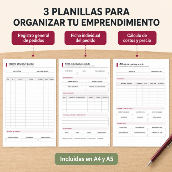 Producto - Kit de gestión de pedidos y costos para emprendedores - A4 y A5 editable - 1