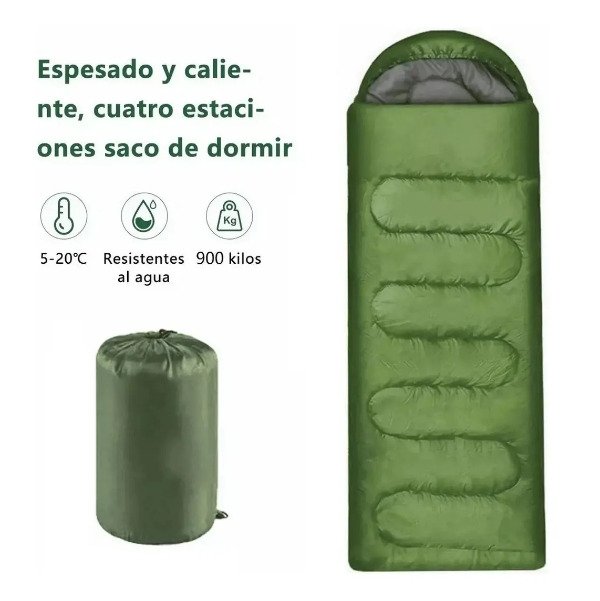 Producto - Bolsa de Dormir con Capucha Verde Tamaño Grande Apertura Completa - 2