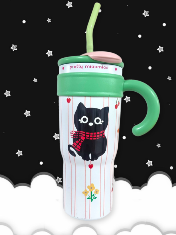 Producto - Vaso térmico doble pico: gatito a rayas