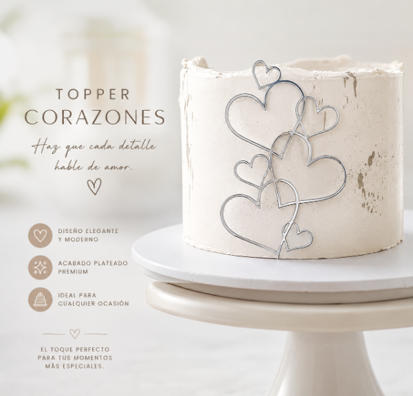Producto - Topper corazones plateado