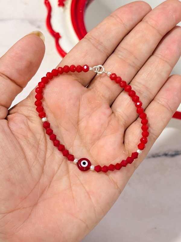 Producto - Pulsera cristales Roja amuleto/ Plata - 1