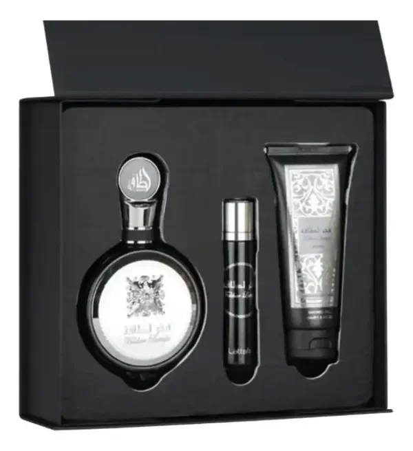 Producto - KIT LATTAFA Fakhar Black 100ml + 12 Ml + Gel De Ducha - 1