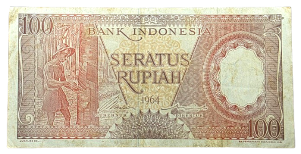 Producto - Indonesia 100 Rupias (1964) Extrayendo goma Pick.97 VF