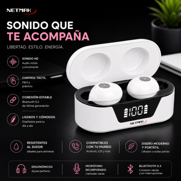 Producto - AURICULAR BT NETMAK EARBUDS NM-BIZA