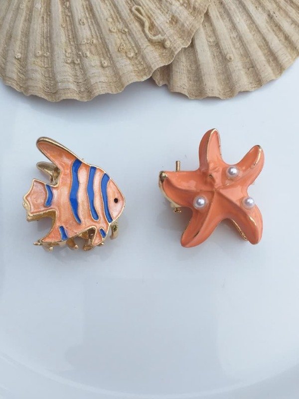 Producto - BM03 Broche Metal Mar Salmon esmaltado con perlas chico (el par)