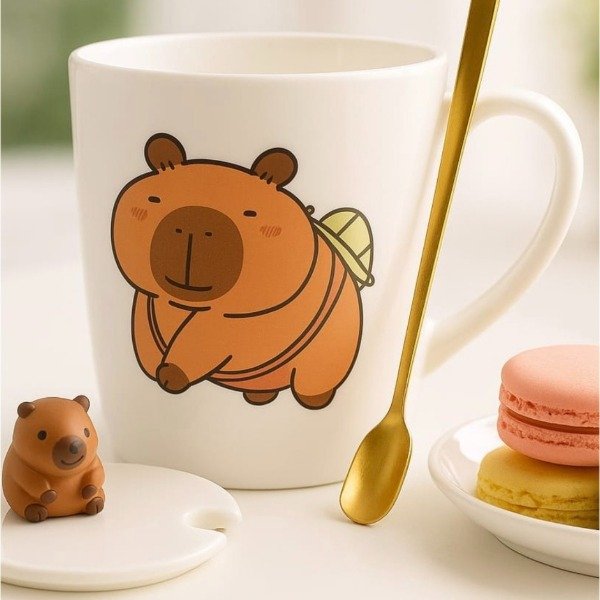 Producto - TAZA CAPYBARA C/CUCHARITA Y TAPA 420CC