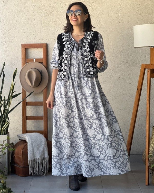 Producto - Vestido Boho de Algodón Gris M a XL
