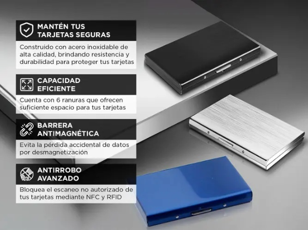 Producto - Tarjetero Anti-Robo NFC/RFID -Acero Inoxidable -6 tarjetas -grey -Gadnic Wallet4 - 2