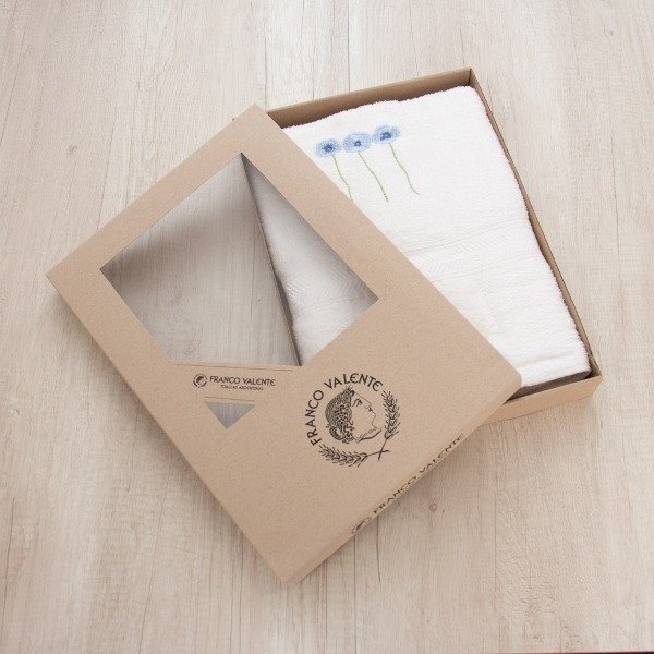 Producto - Juego toalla/toallón Bordado Trío Flores Azul