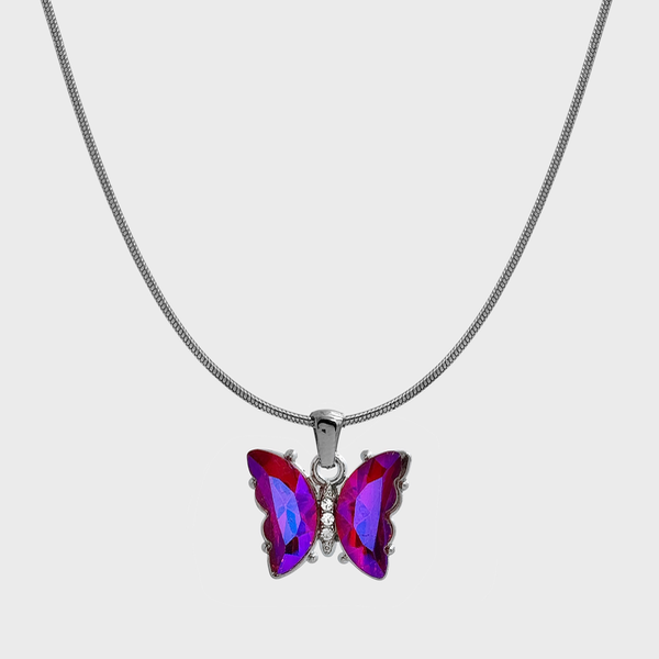 Producto - Collar de acero quirúrgico - 45cm - Clapton 1.5mm - Mariposa fucsia tornasol