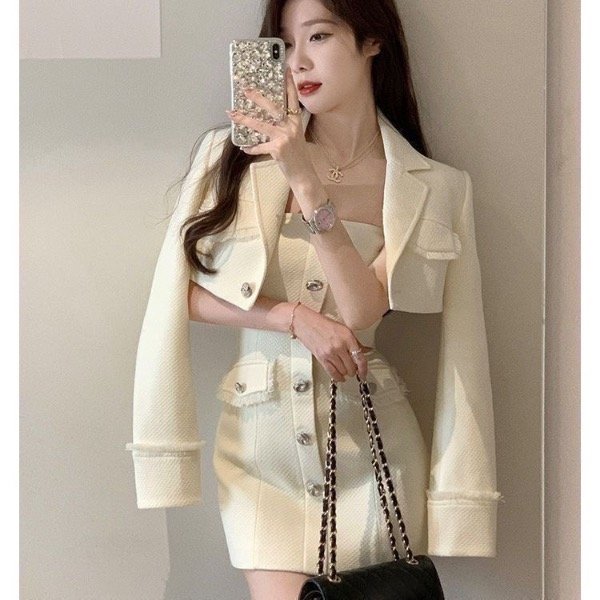 Producto - Conjunto vestido + chaqueta crema