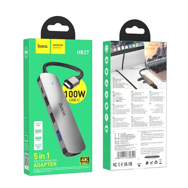Producto - HOCO -  HB27Hub Tipo C (HDTV+USB3.0+USB2.0+2+PD) - 0