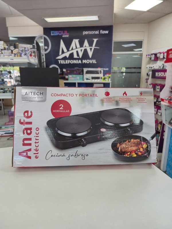 Producto - Anafe Electrico Compacto y Portatil 2 Hornallas 2000w Aitech AIHG251050N